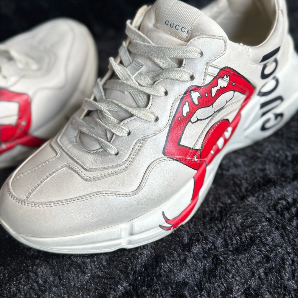Gucci Men Leather Rython Dirty mouth Sneakers Ivory Size 10.5 US. 552089 - Picture 1 of 13